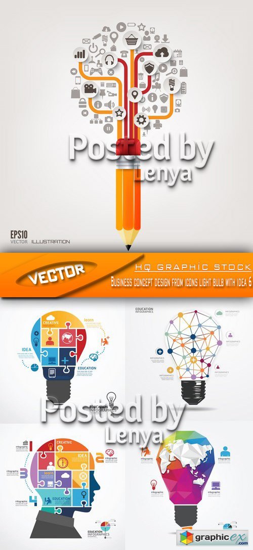 Stock Vector -  Business concept design from icons light bulb with idea 6