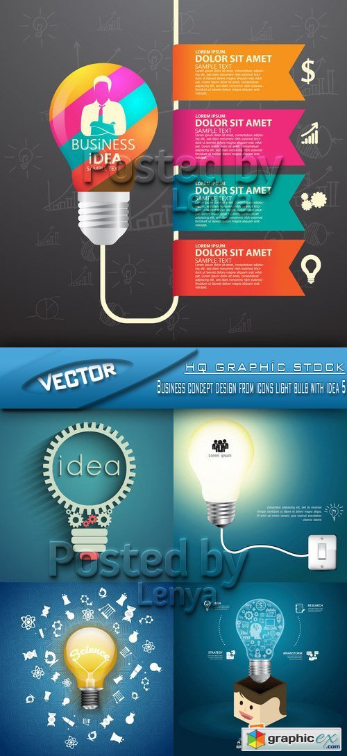Stock Vector -  Business concept design from icons light bulb with idea 5