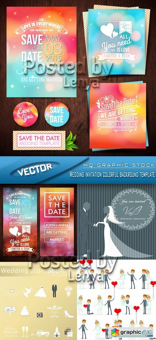 Stock Vector - Wedding invitation colorful backround template