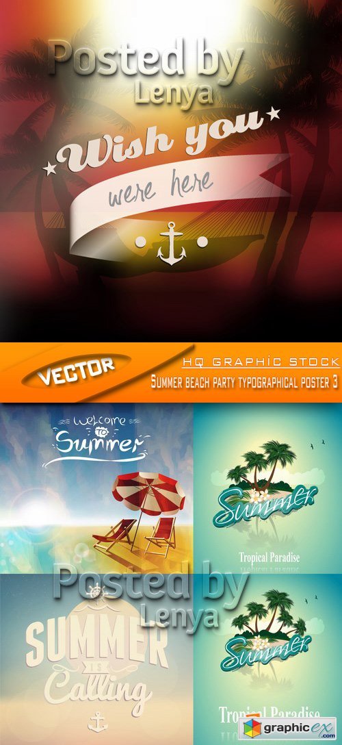 Stock Vector - Summer beach party typographical poster 3