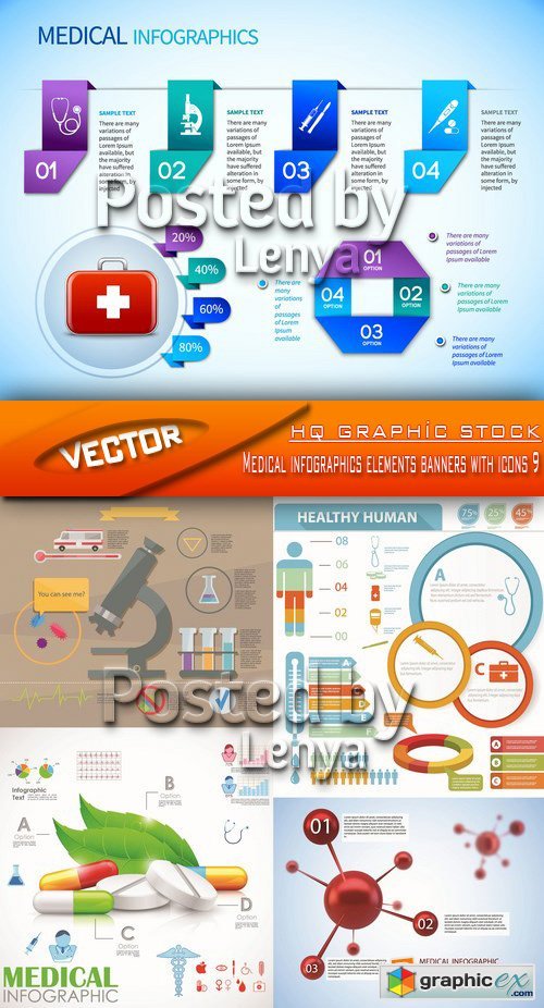 Stock Vector - Medical infographics elements banners with icons 9