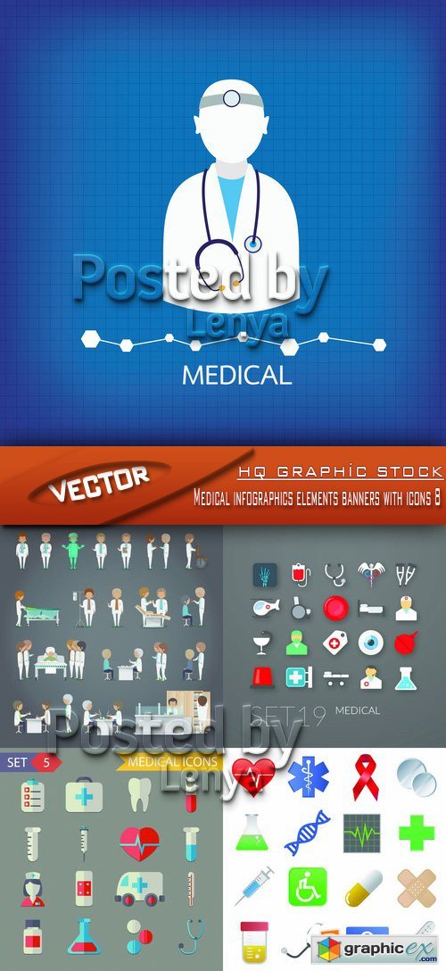Stock Vector - Medical infographics elements banners with icons 8
