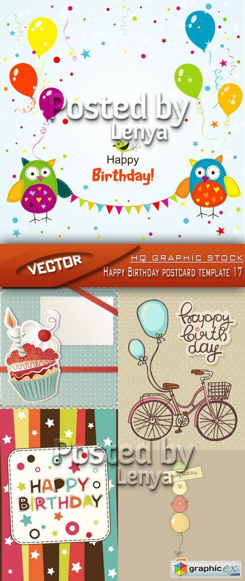 Stock Vector - Happy Birthday postcard template 17