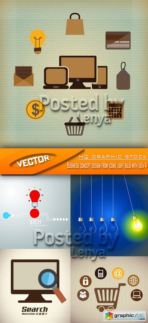 Business concept design from icons light bulb with idea 4
