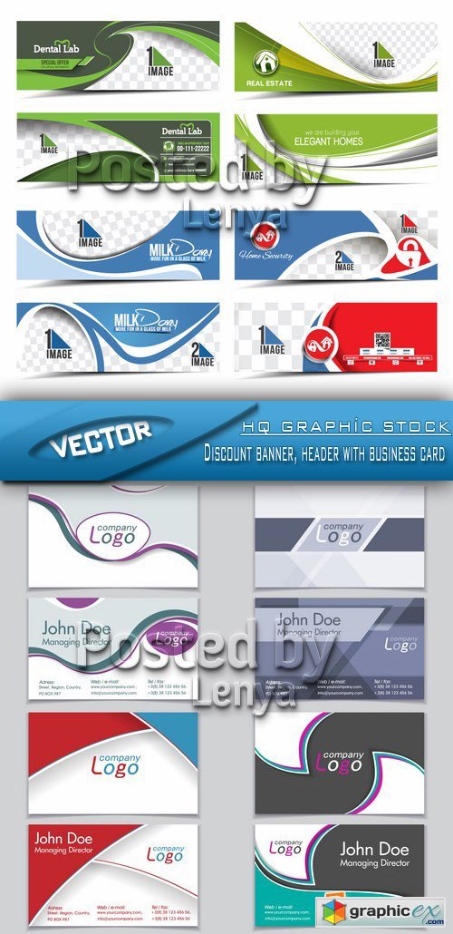 Stock Vetor - Discount banner, header with business card