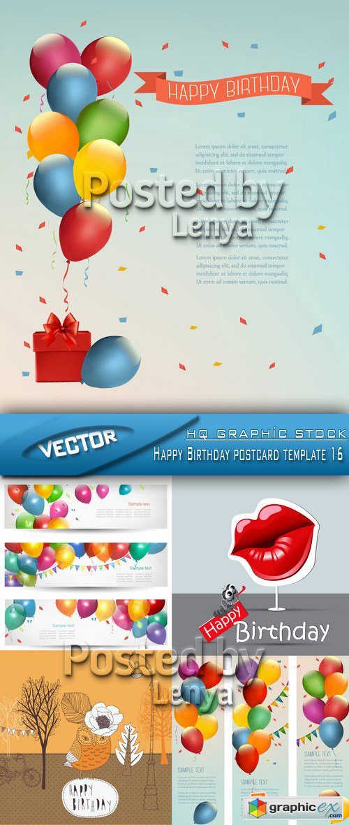 Stock Vector - Happy Birthday postcard template 16