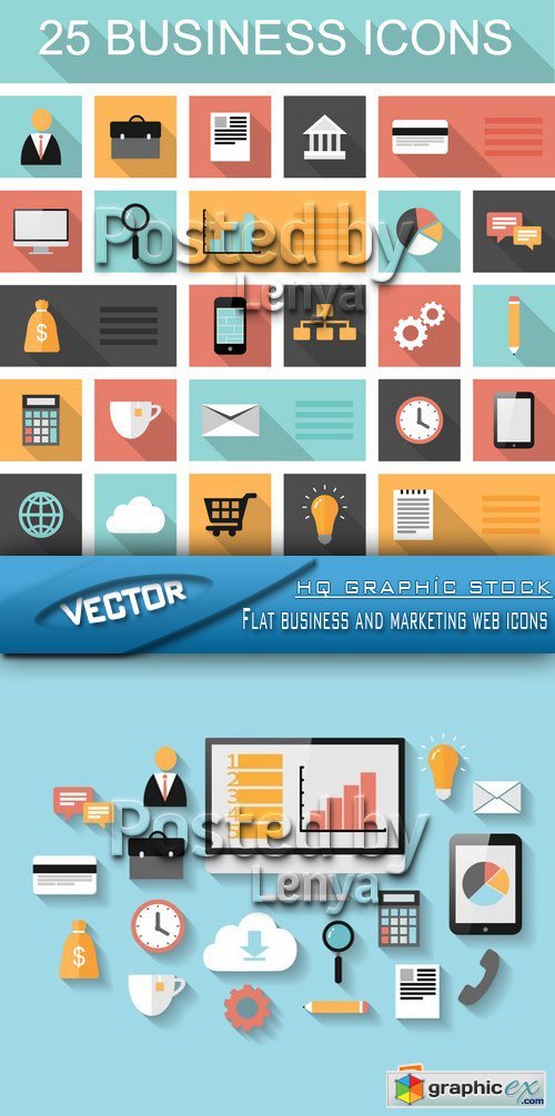Stock Vector - Flat business and marketing web icons