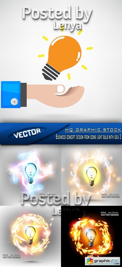 Business concept design from icons light bulb with idea 3