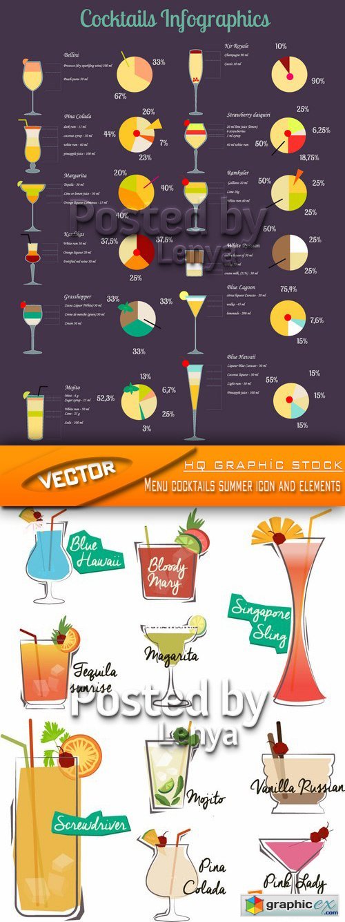 Stock Vector - Menu cocktails summer icon and elements