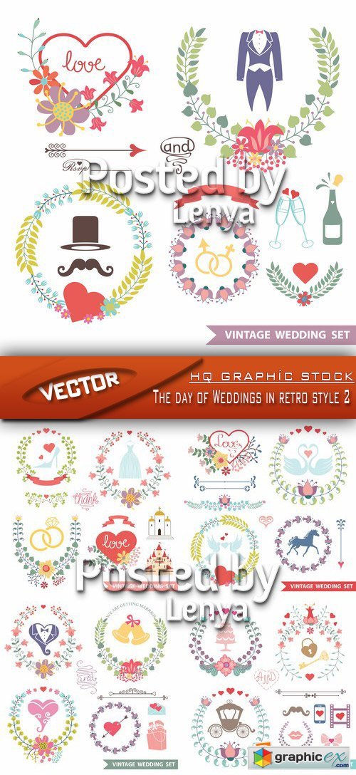 Stock Vector - The day of Weddings in retro style 2