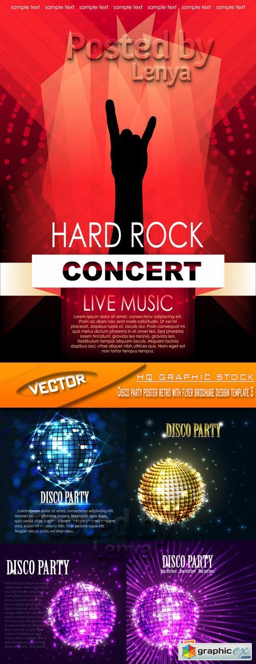 Stock Vector - Disco party poster retro with flyer brochure design template 3