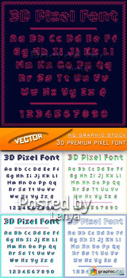 Stock Vector - 3d premium pixel font