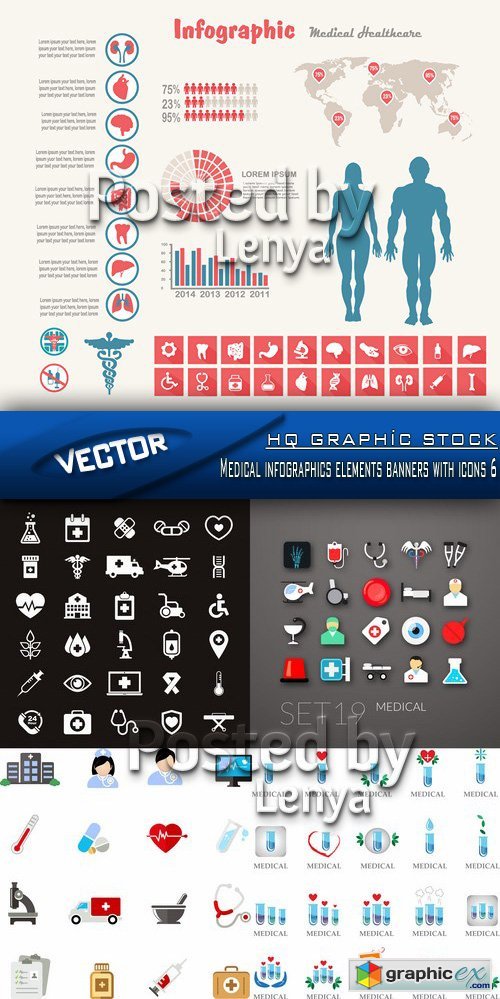 Stock Vector - Medical infographics elements banners with icons 6