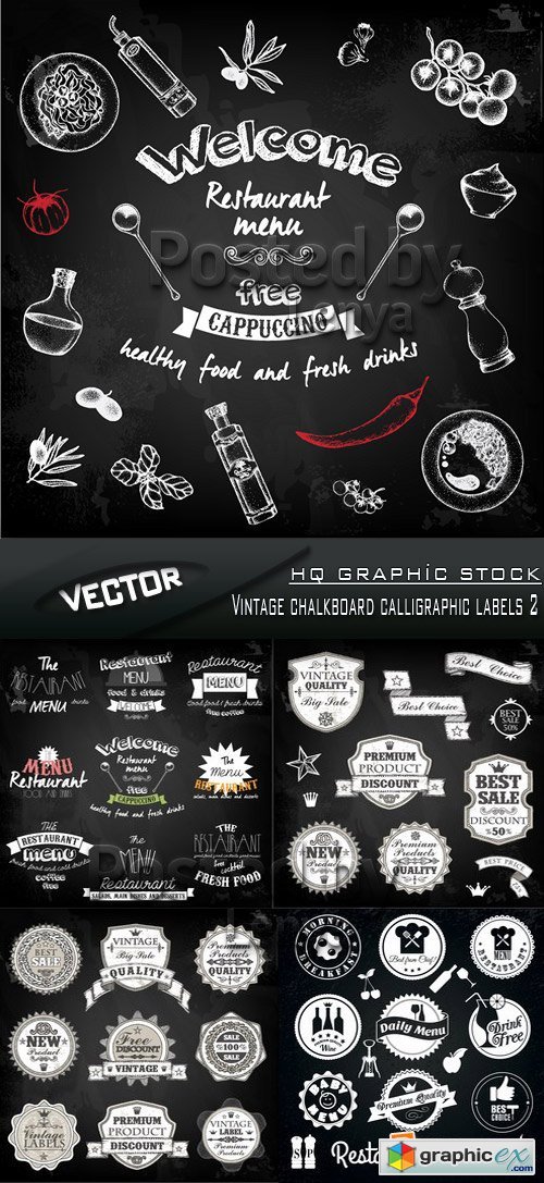 Stock Vector - Vintage chalkboard calligraphic labels 2