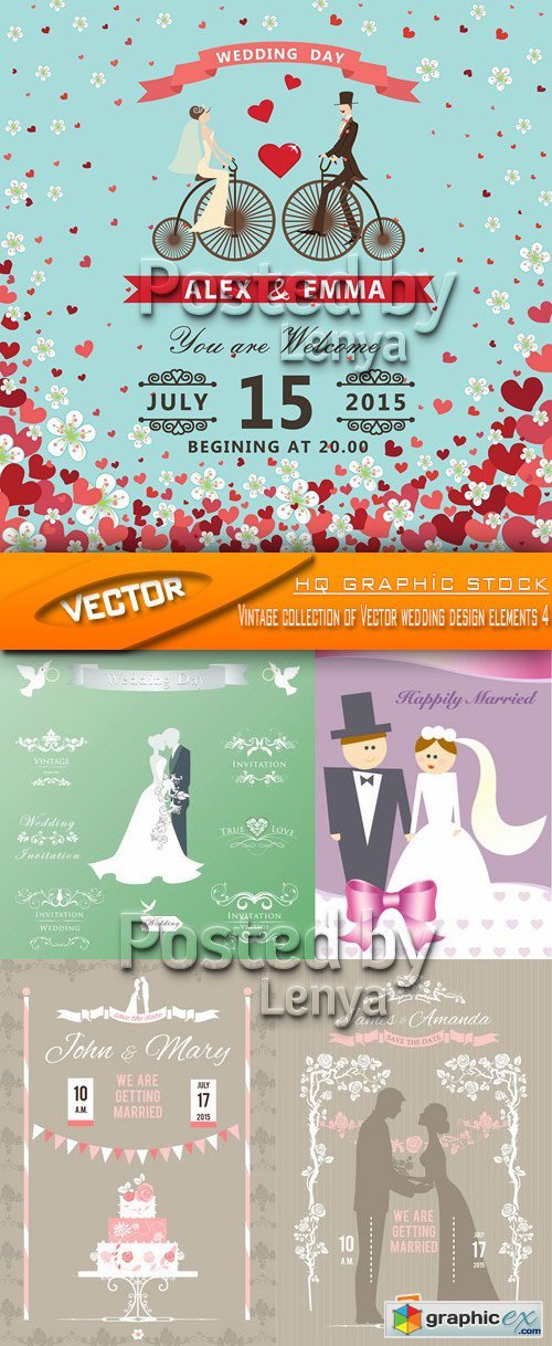 Stock Vector - Vintage collection of Vector wedding design elements 4