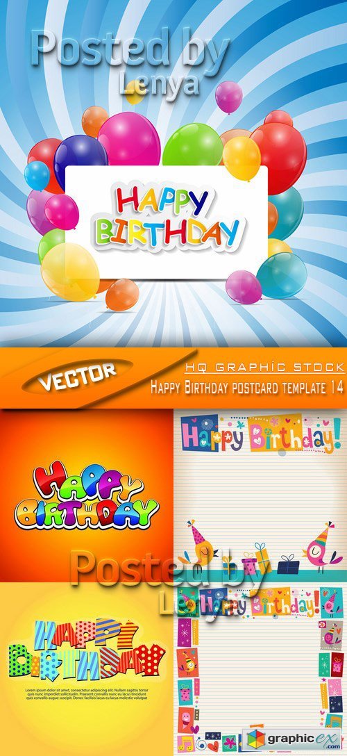 Stock Vector - Happy Birthday postcard template 14