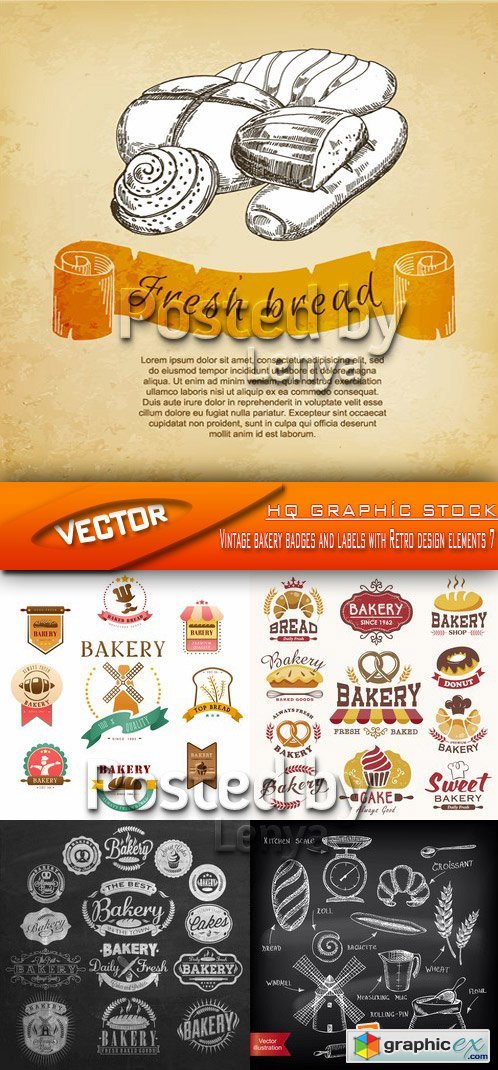 Stock Vector - Vintage bakery badges and labels with Retro design elements 7