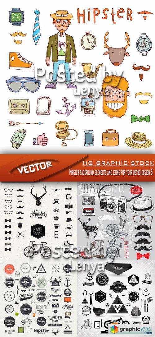 Stock Vector - Hipster backround elements and icons for your retro design 5