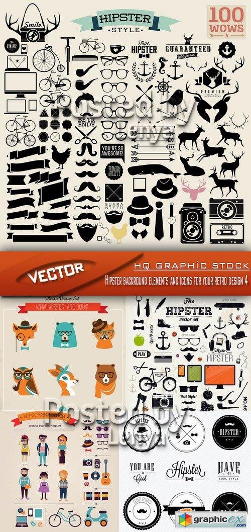 Hipster backround elements and icons for your retro design 4