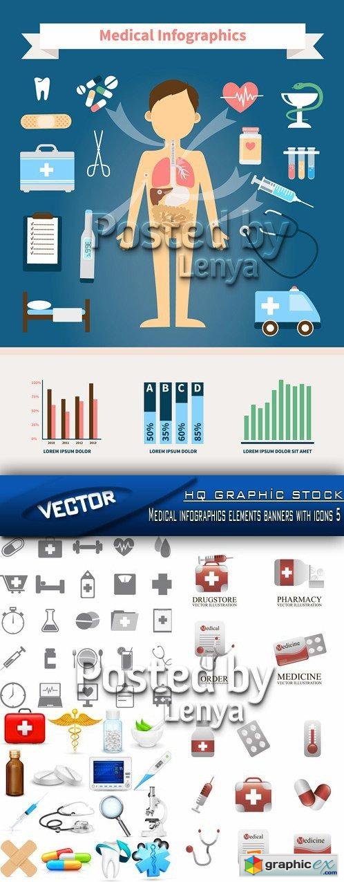 Stock Vector - Medical infographics elements banners with icons 5