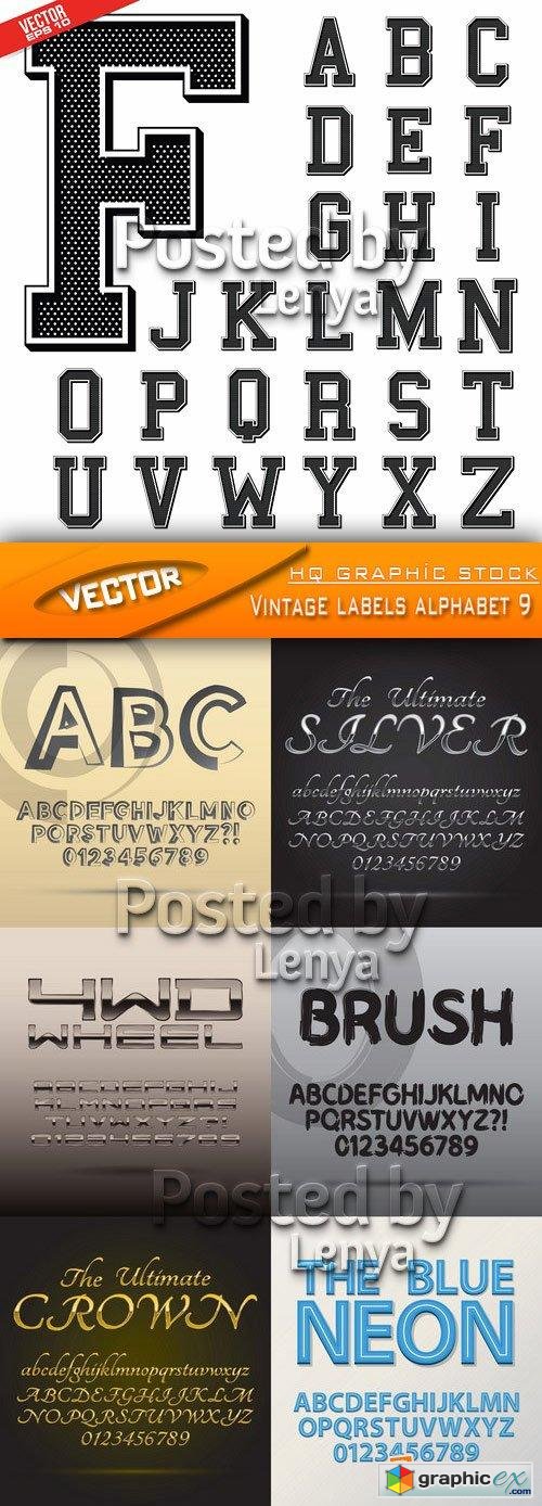 Stock Vector - Vintage labels alphabet 9