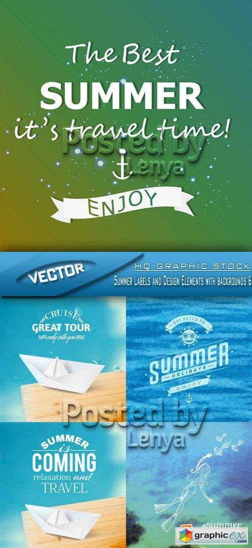Stock Vector - Summer Labels and Design Elements with backrounds 06