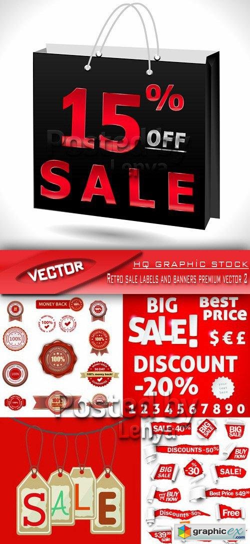 Stock Vector - Retro sale labels and banners premium vector 2