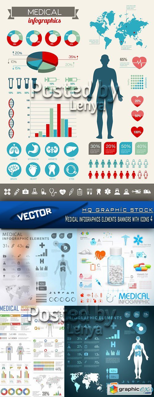 Stock Vector - Medical infographics elements banners with icons 4