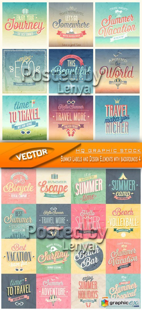 Stock Vector - Summer Labels and Design Elements with backrounds 4
