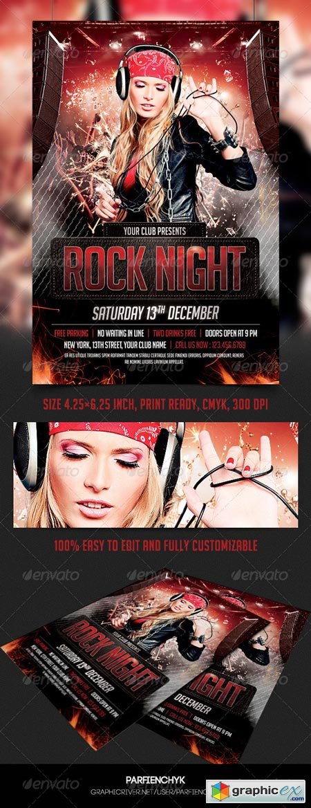 Rock Night Party Flyer Template 8625866