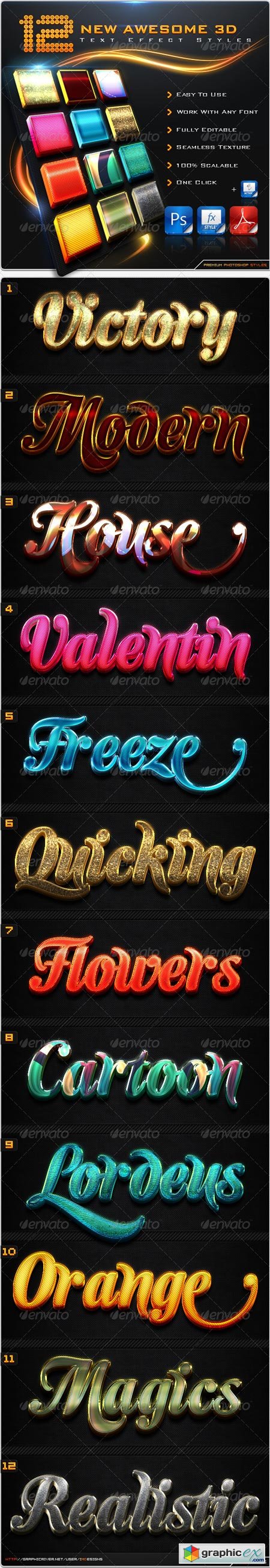 12 New Awesome 3D Text Effect Styles + Actions 8604061