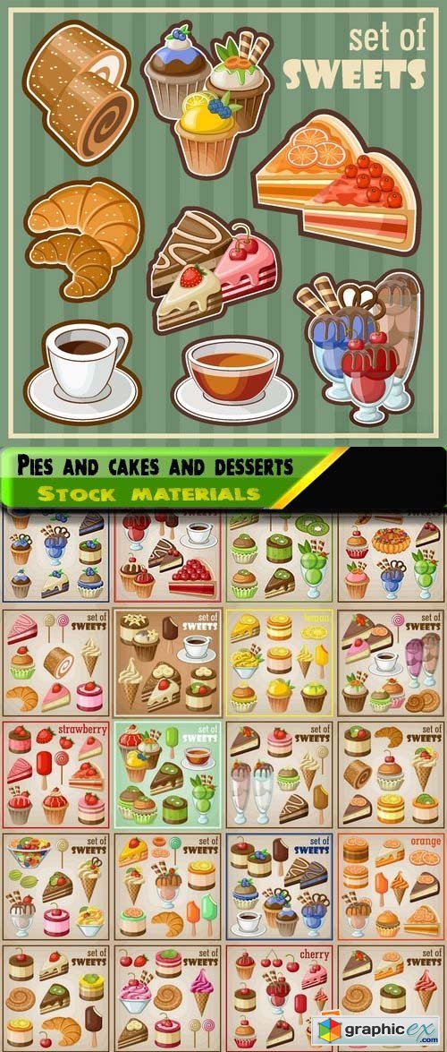 Sweet tasty pies and cakes and desserts in vector 25xEPS