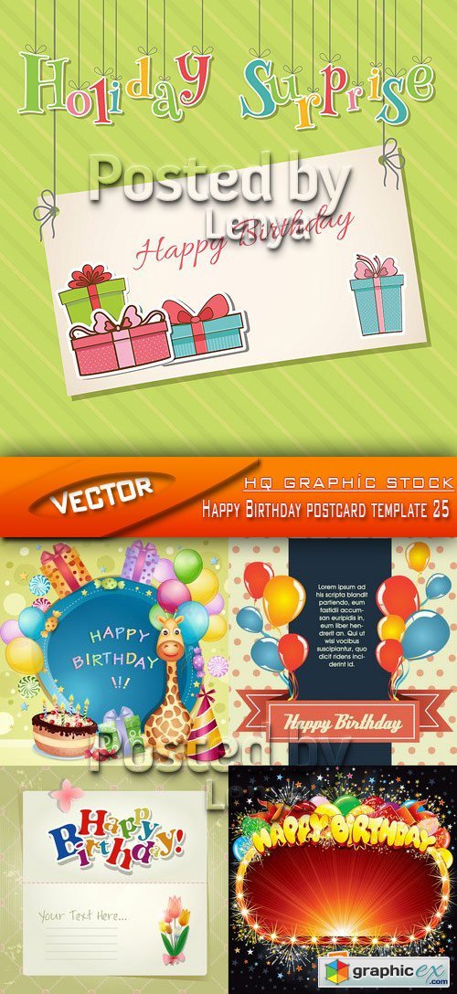 Stock Vector - Happy Birthday postcard template 25