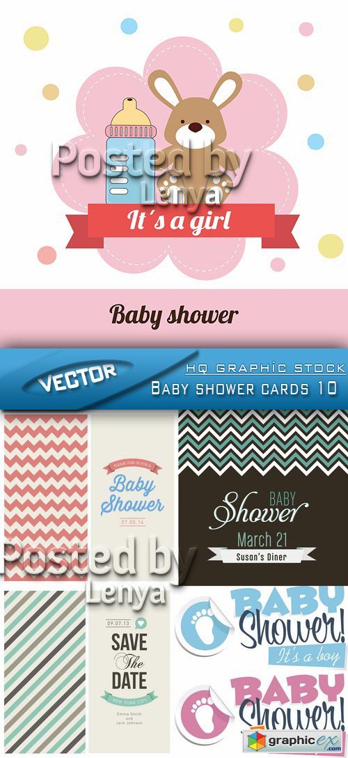 Stock Vector - Baby shower cards 10