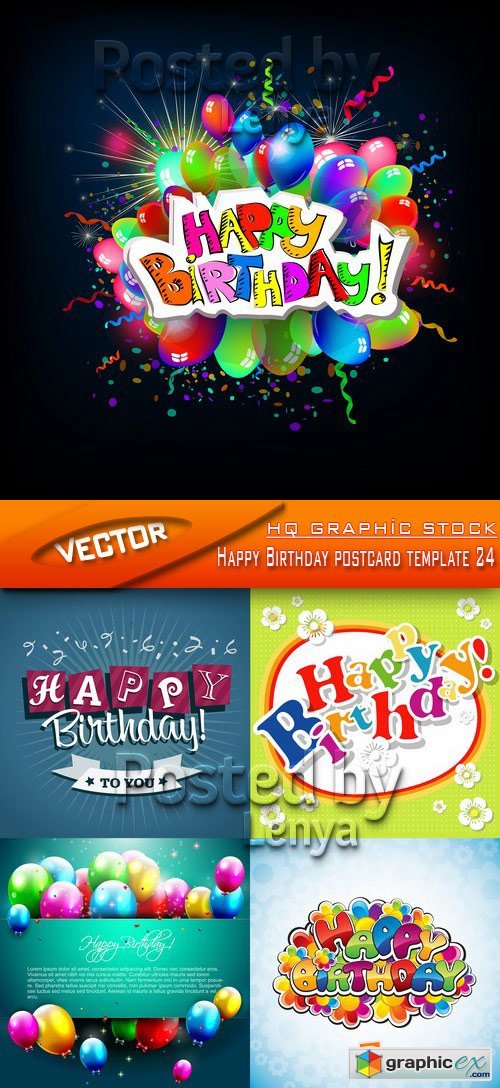 Stock Vector - Happy Birthday postcard template 24