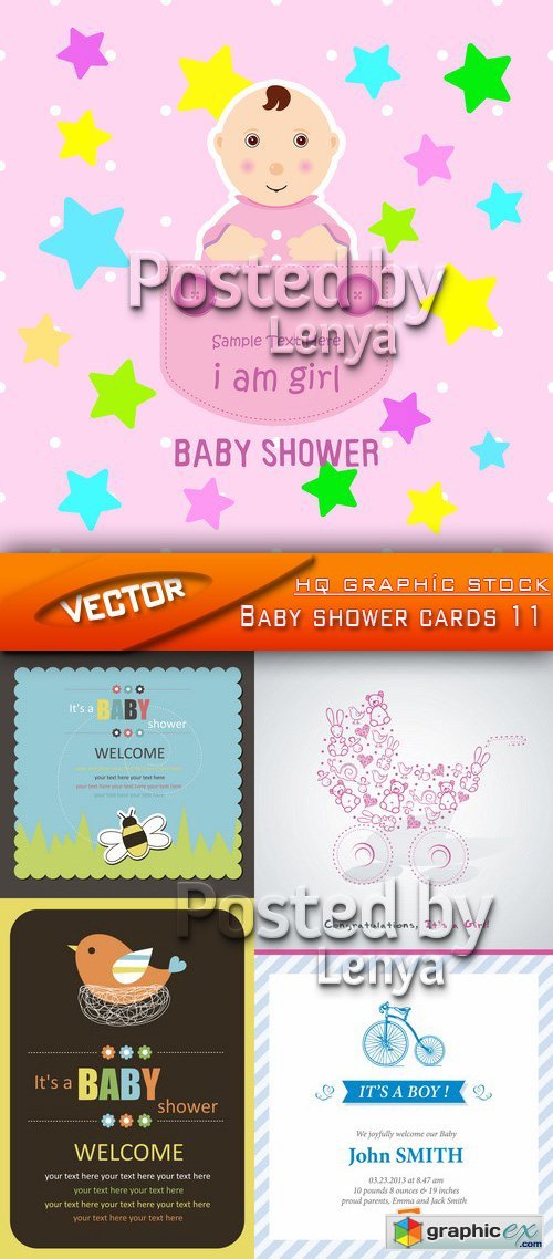 Stock Vector - Baby shower cards 11