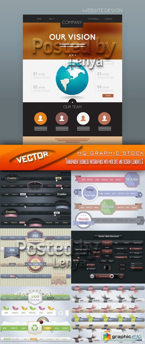 Stock Vector - Transparent business Infographics with web site and design elements 2