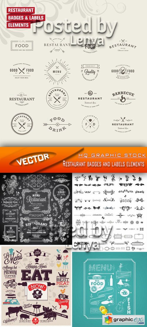 Stock Vector - Restaurant badges and labels elements