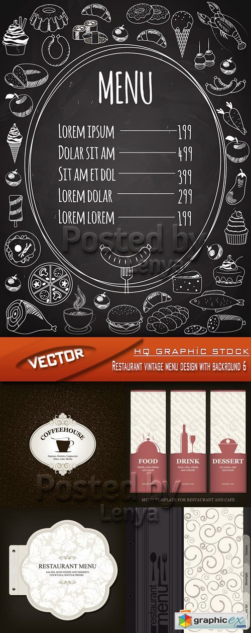 Stock Vector - Restaurant vintage menu design with backround 6