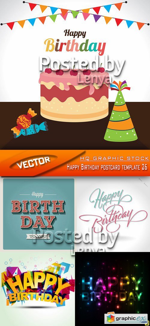 Stock Vector - Happy Birthday postcard template 26