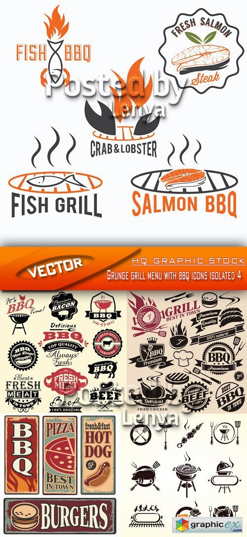 Grunge grill menu with bbq icons isolated 4