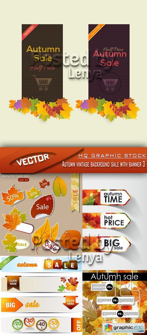Stock Vector - Autumn vintage backround sale with banner 3