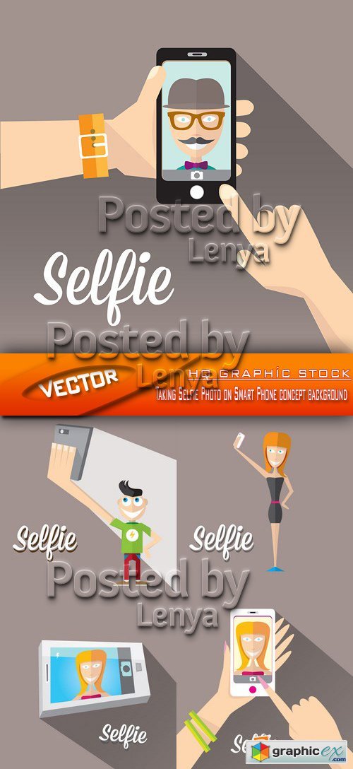 Stock Vector - Taking Selfie Photo on Smart Phone concept background