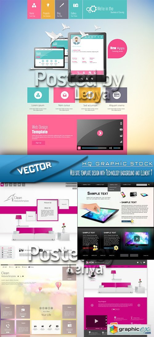 Stock Vector - Web site template design with Technology background and element 07