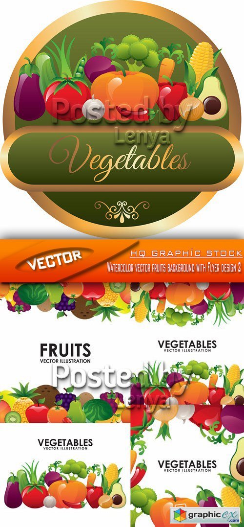 Stock Vector - Watercolor vector fruits background with Flyer design 2