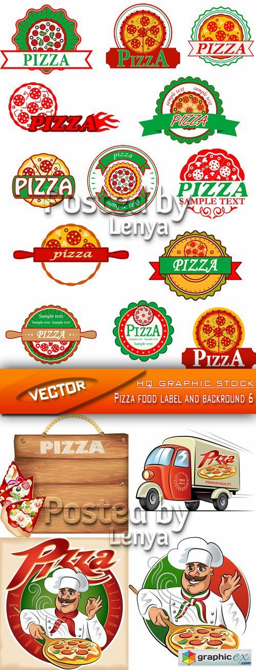 Stock Vector - Pizza food label and backround 6