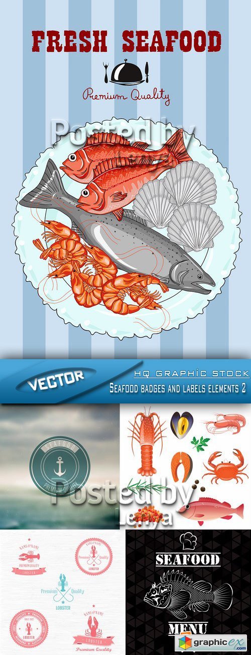 Stock Vector - Seafood badges and labels elements 2