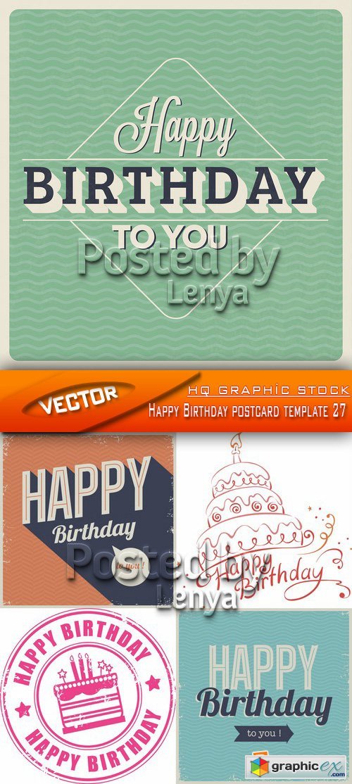 Stock Vector - Happy Birthday postcard template 27