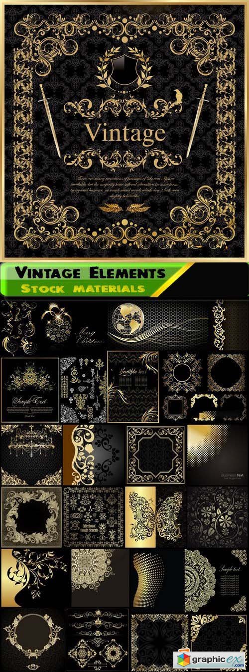 Abstract backgrounds with gold design element on black 25xEPS