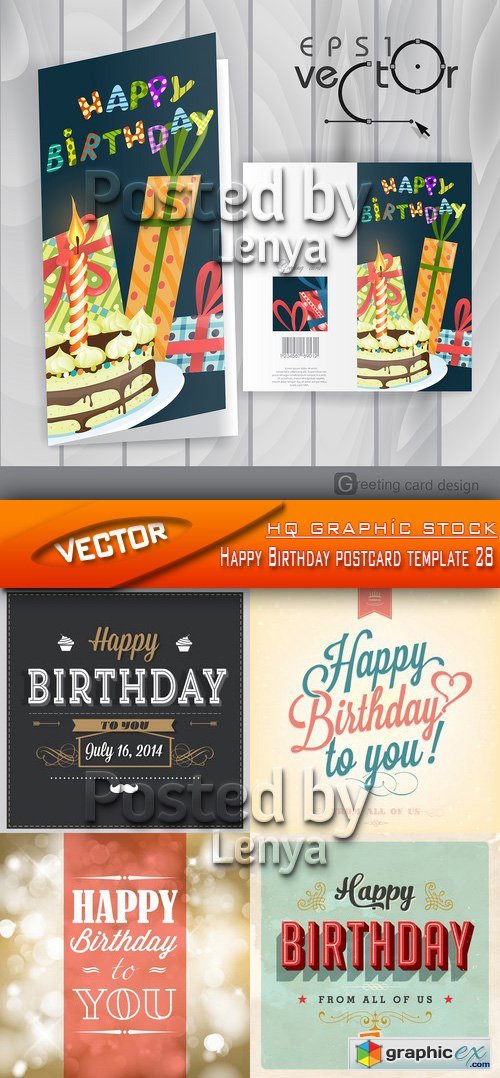 Stock Vector - Happy Birthday postcard template 28